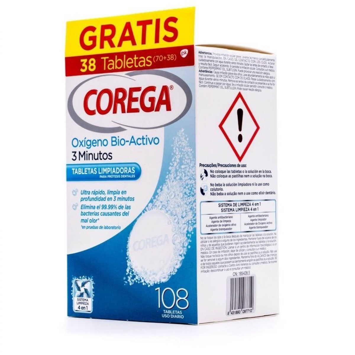corega oxigeno bio activo limpieza protesis dental 108 tabletas